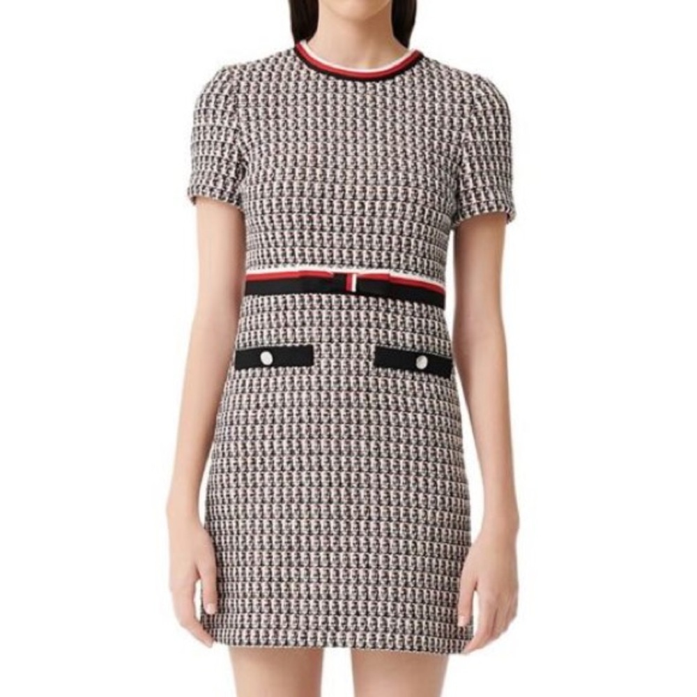 Black White and Red Tweed Mini Dress Rivi dress by Maje